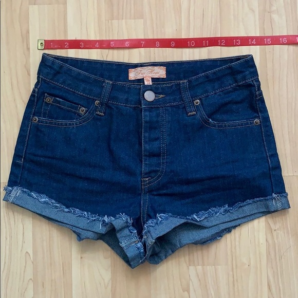 High Waisted Dark Wash Jean Shorts - Picture 2 of 6